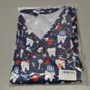July 4th Scrub Tops Women Vneck American Flag Prints Independence Day Patriotic Working Uniforms Pocketed Holiday Shirt (Blue, XXXL)