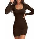 Valiamcep Womens Summer Dresses Square Neck Short Sleeve Ribbed Knit Slim Fitted Basic Bodycon Mini Pencil Dress S