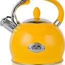 SUSTEAS Stove Top Whistling Tea Kettle - Food Grade Stainless Steel Teakettle Teapot with Cool Touch Ergonomic Handle, With 1 Silicone Pinch Mitt Included, 2.64 Quart,YELLOW