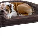 Veehoo Elevated Dog Bed with Bolster Cushion, Fluffy Plush Dog Couch Beds for Small Dogs, Cats, Washable Raised Pet Cot with Non-Slip Feet for Indoor or Patios Use, 36 x 28 Inches, Brown