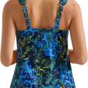 SUUKSESS Women Ruffle High Waisted Tankini Swimsuit Tummy Control Bathing Suit (Blue, XL)