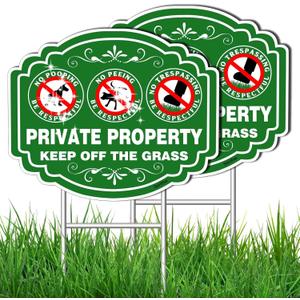 2 PC No Dog Poop Sign - 1411 Double Sided Yard Signs with Metal H-Stake | No Pooping Dog Signs For Lawn | Be Respectful Keep Off The Grass Yard Signs UV Protected & Outdoor Use