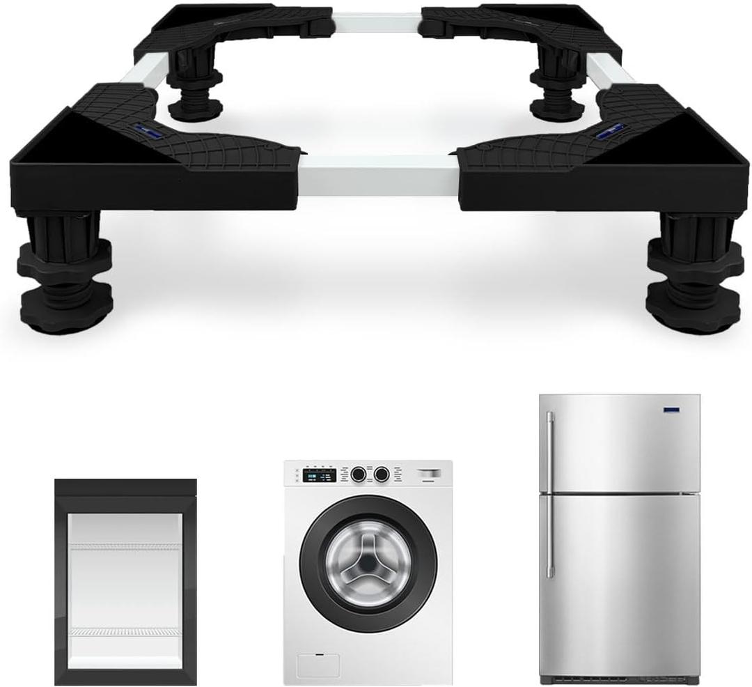 Mini Fridge Stand Adjustable Universal Base with 4 Strong Feet Washer Dryer Pedestal for Small Refrigerator, Portable Compact Washer or Dryer, Black