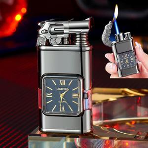 Wind-Proof Lighter Vintage Watch Bezel Jet Flame,Jet Torch/Soft Dual Flame Lighters, Cool Lighters with Adjustable Flame Dial,Refillable Butane Lighter for Outdoor Indoor Men Women (Violent Robbery)