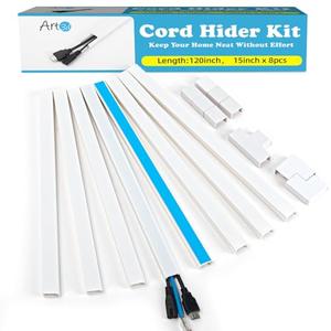 Art3d Cord Hider, 120in Cord Cover, Large Cable Hider, Self Adhesive Wire Covers for 4 Cords, Paintable Cable Raceway Wire Hider, Wall Mount TV Cords Management, 8X W0.94 H0.54in, White