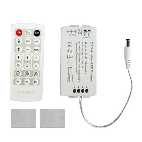 Litever LED Dimmer with Remote, DC12V/DC24V, for Litever Under Cabinet LED Lights LL-008, LL-013, LL-024, LL-025, LL-027, LL-030 or other Single Color LED Lights. Memory Function. Easy to use.