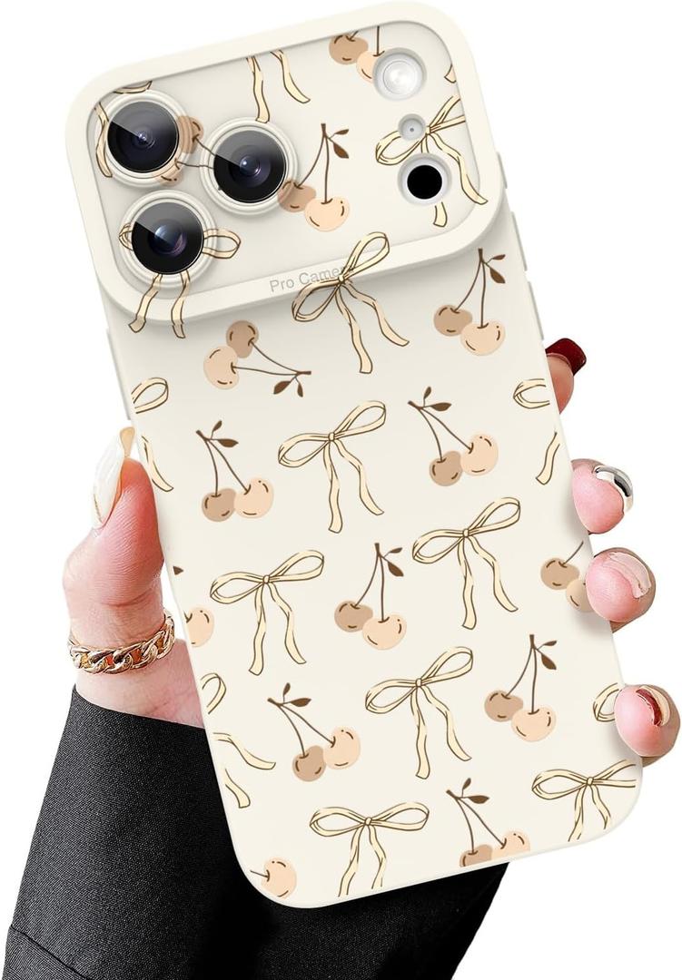 MZELQ Soft Case Compatible with iPhone 17 Pro Max, Cute Bow Cherry Pattern | Slim Flexible TPU Camera Protection Phone Cover for Girls Women 17 Pro Max 6.9 in, White