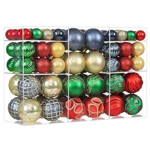 100PCS Red Green Blue and Gold Christmas Ornaments Set, Shatterproof Plastic Christmas Tree Decorations Elegant Multicolor Hanging Ornaments Bulk Indoor Decorations for Holiday Wedding Party