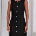 PRETTYGARDEN Work Dresses for Women 2026 Summer Business Formal Short Dress Sleeveless Button Down Elegant Office Outfits (Black, L)