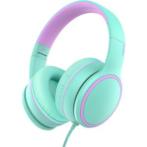 RORSOU R10 Over-Ear Headphones with Microphone Lightweight Folding Stereo Bass Headset with 1.5M No-Tangle Cord Portable Wired Headphones for Smartphone Tablet Computer Green