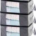 Storage Clothes Bins Closet Bags - 35L Containers Organizer Boxes Clothing Bin Organization for Organizing Blanket Pillow Sheet Sweater, Foldable Bedroom Small Storage Totes With Lids Zipper, 3pc Pack