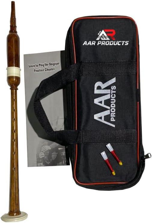 AAR Long Bagpipe Practice Chanter Length 21" Natural color Rosewood Scottish Highland Reeds, Bag & Book (Brown with Sole Mounts)