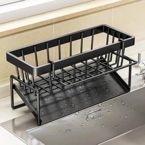 Sponge Holder for Kitchen Sink, Sink Caddy with Dishcloth Rack, Kitchen Sink Storage Rack Organizer Countertop Rustproof, Soap Dispenser Organizers and Storage Essentials