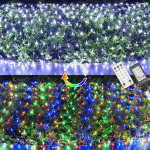 LYHOPE 12ft x 5ft 360 LED Christmas Net Lights, 11 Modes 30V Christmas Lights, Clear White-Multi Color Changing Mesh Decorative Net Light for Xmas Tree Bush Wedding Garden Outdoor Indoor Decor