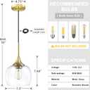 3 Pack 1 Light Hanging Indoor Kitchen Island Pendant Ceiling Light 7.3" Clear Glass Shade Fixture,Gold Finish Modern Farmhouse Dinning Over Sink