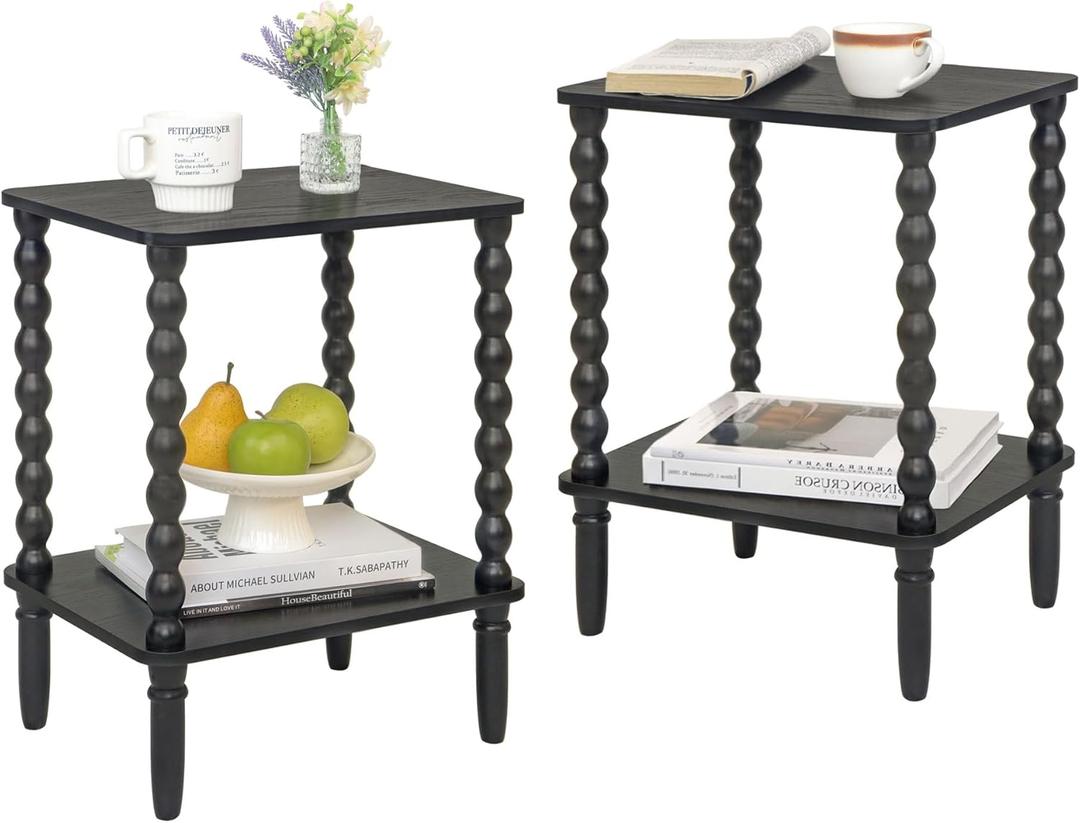 Fultyle End Tables Set of 2, Small Side Table with Storage Shelf, Nightstands for Bedroom Set of 2 for Living Room, Office and Small Spaces (Black)