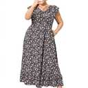 KOJOOIN Women's Plus Size Summer Dress with Pocket Ruffle Cap Sleeveless V Neck Side Split Long Beach Maxi Dress Black Flower 3XL (Black, XXXL)