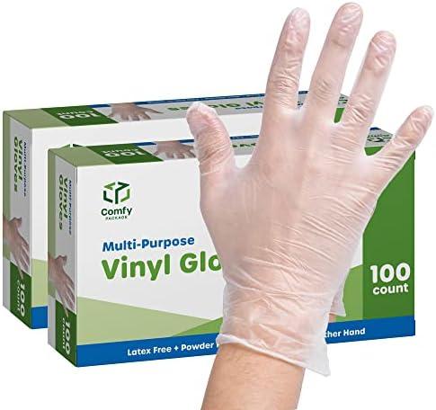 Comfy Package Disposable Vinyl Gloves, Powder Free, Latex Free, Clear Gloves for Cooking and cleaning , M