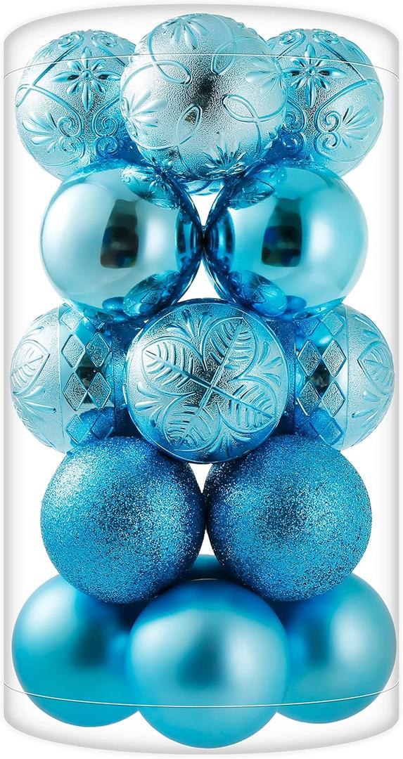 20ct Baby Blue Christmas Ball Ornaments Shatterproof Plastic Christmas Tree Decorations for Xmas Party Home Office Holiday Decor -Large Size (3.15", 80mm)