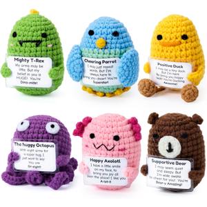 JOYIN 6 Pcs Crochet Positive Animals with Positive Messages, Emotional Support Stuffed Animal Bulk, Cute Crochet Plushies for Graduation Gift, Employee Appreciation, Anxiety Relief & Mental Health, Mini