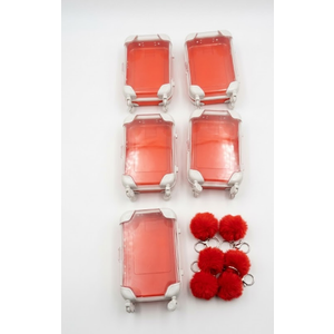 VioraWhite 5 Pcs Mini Suitcase Empty Storage Box and Plush Ball Keychain Candy Luggage Containers Packaging Case for Bridal Shower Baby Shower Party Favors Travel Gifts (Red)