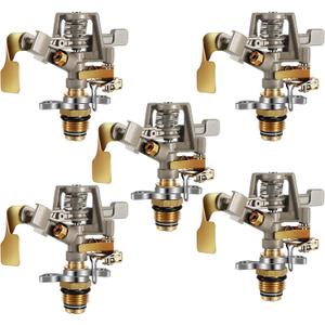 Impact Sprinkler Head Brass Pulsating Sprinkler Lawns Garden Adjustable 360 Degrees Watering Heavy Duty Sprinkler Head with Nozzles for Yard and Grass Irrigation (5 Pieces)