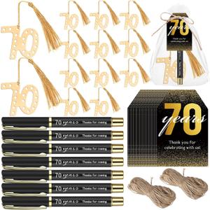 Spakon 50 Set 70th Birthday Party Favor for Guest Anniversary Party Favor Golden Birthday Bookmark Thanks Coming Pen with Tag Appreciation Gifts for Women Men Wedding Anniversary