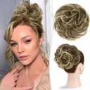 RUWISS Large Messy Bun Hair Piece 100% Human Hair Layered Wavy Curly Hair Buns Hair Piece for Women Updo Hairpiece for Daily Wear Real Hair Scrunchies Ponytail Extension (4T613-Brown Blonde Mixed)