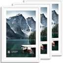 Hongkee 13x19 Picture Frame Set of 3 - Display 11x17 Photo with Mat or 13 x 19 Poster without Mat, Wall Mounting Horizontal and Vertical, White
