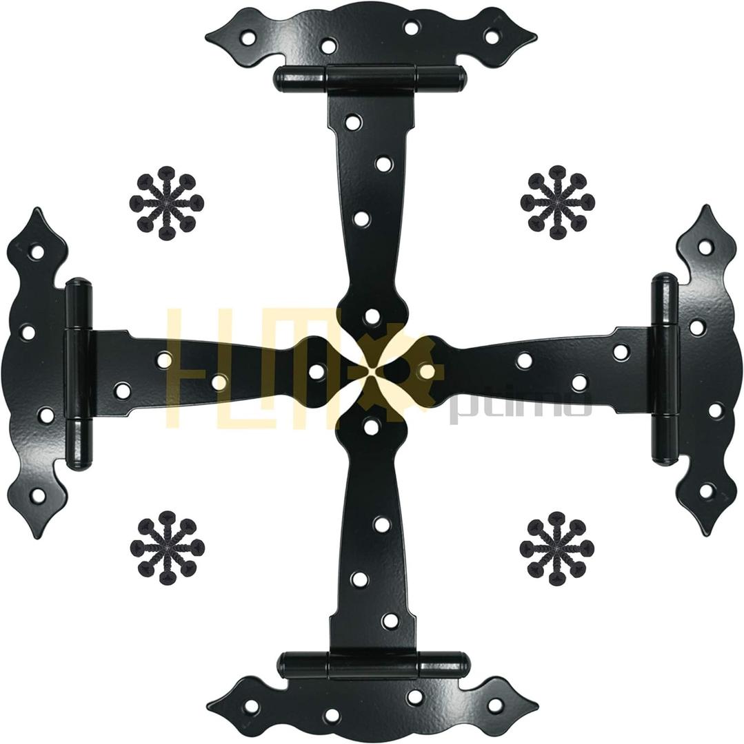 HLMOptimo 5 inch T-Strap Shed Hinges for Wooden Fences & Barn Doors - Heavy Duty, Rustproof, Decorative Classic Hinge w/Screws (4, 5 inch)