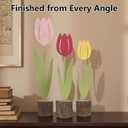 Spring Tulips Metal Flower with Real Wood Base - Rustic Farmhouse Table Centerpiece, Handmade Easter Decor for Tiered Tray, Multicolor Floral Block Alternative, Unique Housewarming Gift for Home Office Shelf