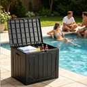 Outdoor Storage Box,30 Gallon Deck Box Outdoor Storage Bench Outside Waterproof Resin Storage Bench, Lockable Patio Cushions, Garden Tools Storage For Furniture, UV Resistant(Black)