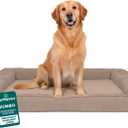 Furhaven Orthopedic Dog Bed for Large Dogs w/ Removable Bolsters & Washable Cover, For Dogs Up to 95 lbs - Luxe Faux Fur & Performance Linen Sofa - Woodsmoke, Jumbo/XL