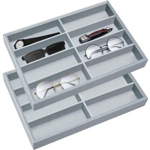 Amylove 2 Pcs Sunglass Organizer Trays Glasses Stackable Jewelry Trays Sunglass Organizer Display Box(8 Grids,Gray)