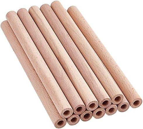 OLYCRAFT 12Pcs 7.9x0.6 Inch Hollow Wood Sticks Round Wooden Dowel Rod with 0.3 Inch Hole Unfinished Beech Wood Rods Natural Wood Round Rods for DIY Crafts Arts Projects
