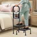 2 Step Stool with Handle for Elderly Heavy Duty Bed Steps for High Beds for Adults Two Step Stools for Seniors with Adjustable Handrail Non-Skid Platform LED Light Foot Stool for Kitchen Room (Black)