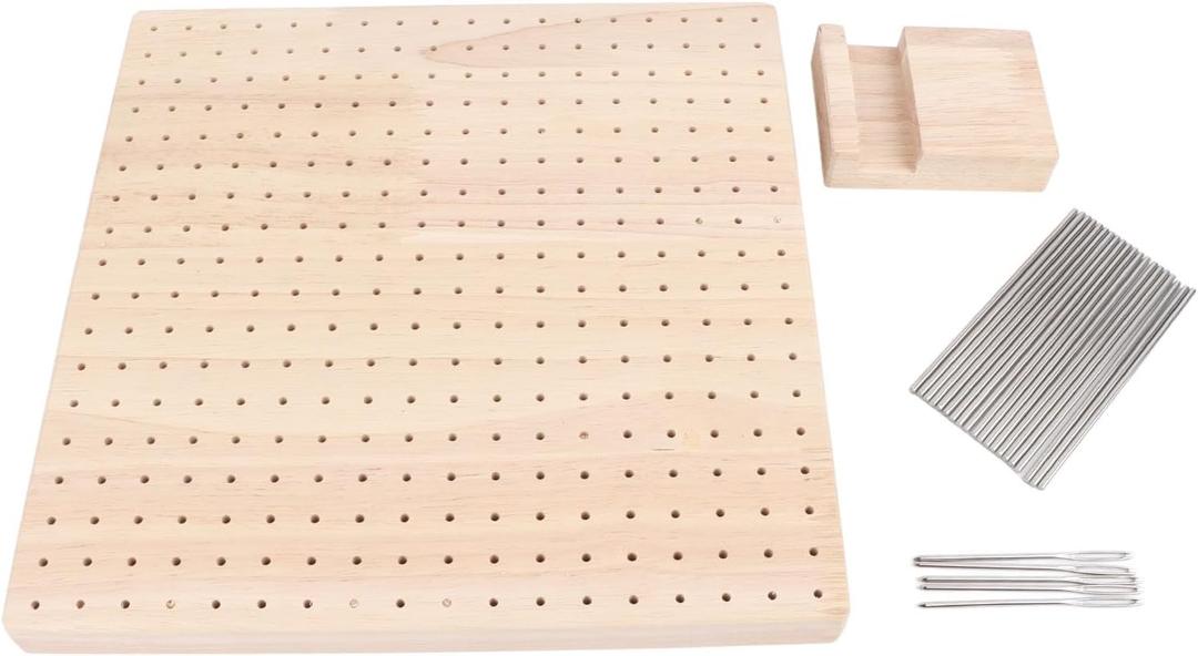 Crochet Blocking Board Kit, 9.3in Rubber Wooden Crochet Blocking Board Crochet Accessories with 20pcs Steel Pins Small Stand 5 Needles for Knitting Crochet Projects