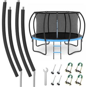Trampoline Poles Replacement, Fit for 8-16ft Frame, Universal Curved Enclosure Net Pole, Includes Mounting Hardware & Foam Cover, 2 Installation Options