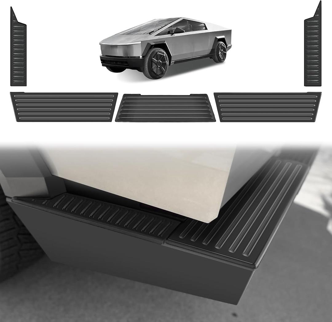 BestEvMod Metal Rear Bumper Tailgate Protector Cover Fit for Tesla Cybertruck 2026 2025 2024 Accessories Truck Bed Tailgate Step Truck Sill Molding Cap Protective Trim Stainless Steel(Matte Black)