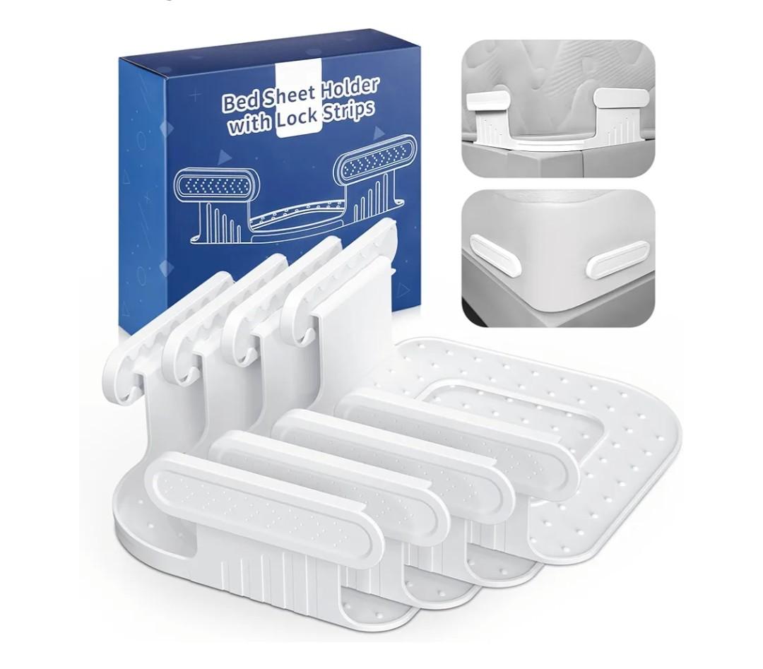Bed Lock Sheet Holders Fit All Sheet Size, New Upgrade Sheet Straps Keep Sheets Firm & Tight, Bed Fitted Sheet Holder for Corners, Sheet Clips, Mattress Sheet Holder Strap, Sheet Secure Lock Fasteners 3 Piece set