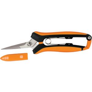 Fiskars Curved Micro-Tip Pruning Snips - 6" Garden Shears with Sheath and SoftGrip Handle - Yard and Garden Tools - Orange/Black