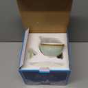 fanquare Tea for One with Gold Trim, Green Teapot Set for Adults, Ceramic Coffee Cup with Saucer, Classic Stripes