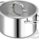 Rorence Stainless Steel Stock Pot, 6-Quart | Tri-Ply Base, Large Pot Induction Cooking Pot with Lid, For All Stoves, Oven & Dishwasher Safe