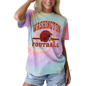 IZYJOY Women Football Shirt Vintage Game Day T-Shirt Sunday Funday Tee Tie Dye Football Season Short Sleeve Tops (Medium, Light Purple-098)