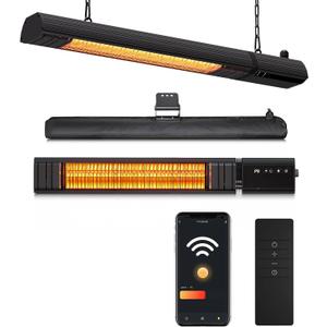 Ceiling Electric Outdoor Heater Wall-Mounted Hanging Patio 1500W Infrared 9 Heat Levels, 24H Timers, 1s Heating Carbon Fiber Tube Wall Heater for Gazebo, Balcony