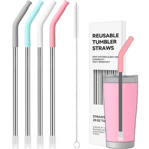 4 PACK 20 oz Straight Metal Straws with Silicone Tip for 20 oz Tumbler, Stainless Steel Reusable Drinking Metal Straw for YETI, STANLEY, US Acrylio, BJPKPK, Simple Modern and so on (COLOR 6)