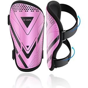 Shin Guards Soccer Kids Youth, CE Certified Airsfish Shin Pads Protection Gear for 2-18 Years Old Boys Girls Teenagers High Impact Resistant Breathable Comfortable 1 Pair 4 Sizes (X-Small, Pink)