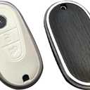 Compatible with Mercedes Benz Key case Key fob Cover Real Wood Veneer Genuine Leather Key Fob Shell Gift C GLC E S ect 2022-2023-newer (Anthracite Ash, White Leather)