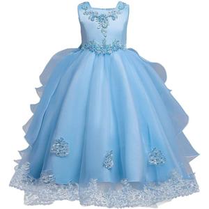 Flower Girl's Dress Princess Puffy Tulle Dresses Bridesmaid Wedding Communion Birthday Party Pageant Maxi Prom Gown for Kids (Blue), for Kids Light Blue 8-9 Years