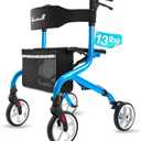 Super Lightweight Rollator Walker for Seniors, Foldable Rolling Walker with Seat and 8" Rubber Wheels for All Terrain, Unique Design Aluminium Frame Sturdy Walkers for Traveling - Blue